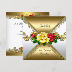 Any age Birthday Party Gold red yellow Roses Invitation