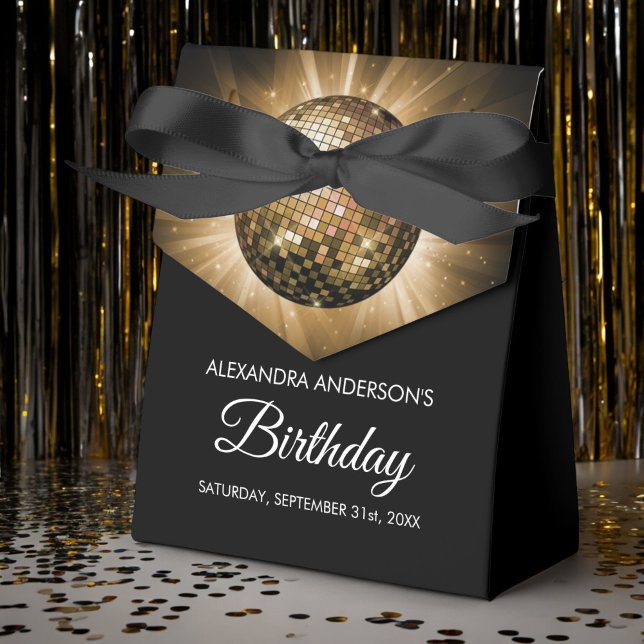 Any Age Birthday Party Gold Sparkle Disco Ball Favor Box (Creator Uploaded)