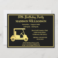 Any Age Birthday Party Golf Black Gold