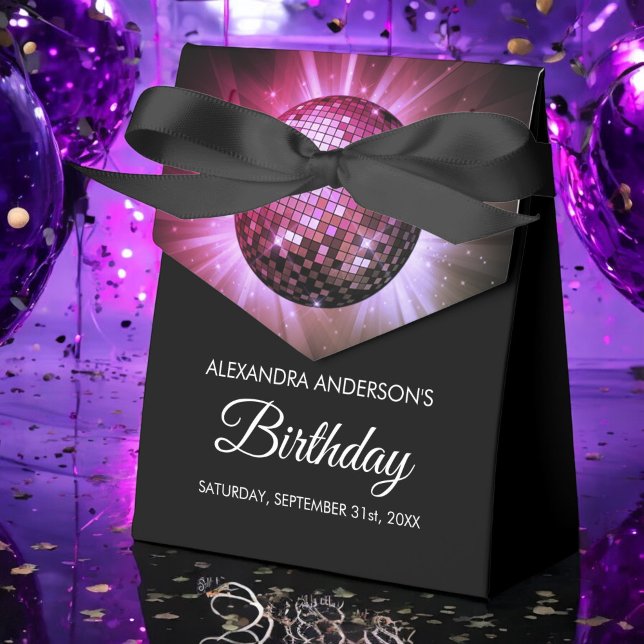 Any Age Birthday Party Pink Purple Disco Ball Favor Box (Creator Uploaded)