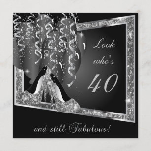 Any Age Birthday Party Silver Glitter & Black Invitation