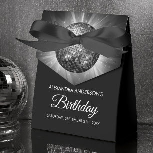 Any Age Birthday Party Silver Sparkle Disco Ball Favor Box