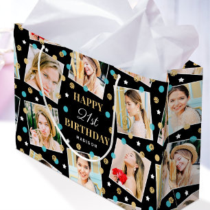 Any Age Birthday Photo Collage Pink 21st Large Gift Bag