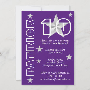Any Age Birthday Purple and White Star Invitation