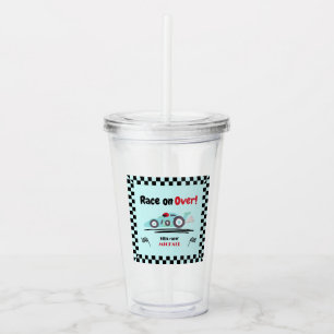 Any Age Birthday Race on Over Blue Race Car Acrylic Tumbler
