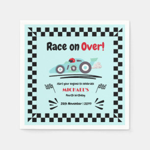 Any Age Birthday Race on Over Blue Race Car Napkin