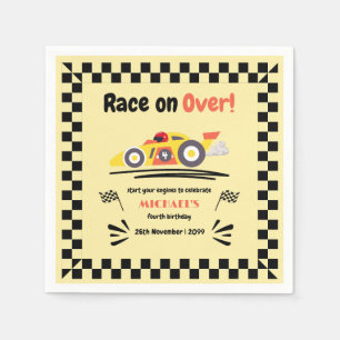 Any Age Birthday Race on Over Yellow Race Car Napkin