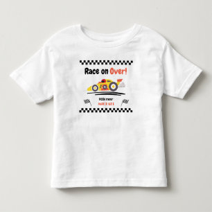 Any Age Birthday Race on Over Yellow Race Car Toddler T-shirt