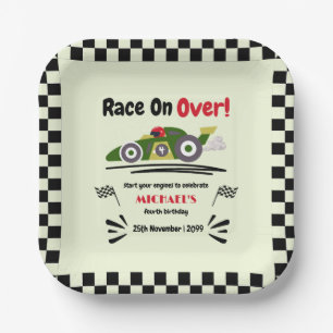Any Age Birthday Ready Set Go Green Race Car Paper Plate