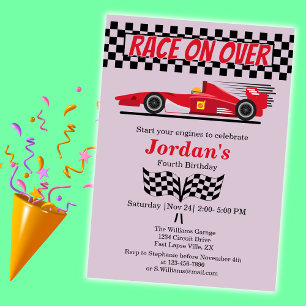 Any Age Birthday Red Formula Car Race on Over Invitation