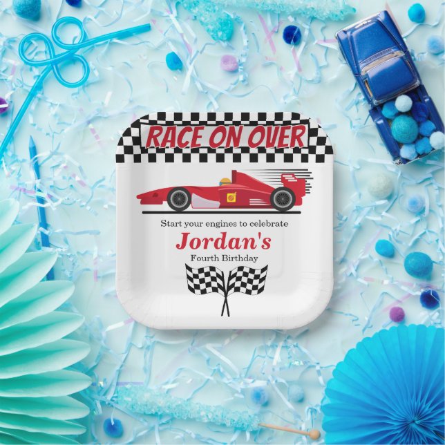 Any Age Birthday Red Formula Car Race on Over  Paper Plate (Party)