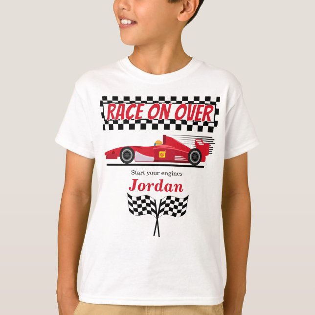 Any Age Birthday Red Formula Car Race on Over  T-Shirt (Front)