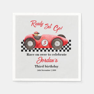 Any Age Birthday Red Race Car Ready Set Go Napkin