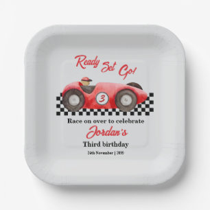 Any Age Birthday Red Race Car Ready Set Go  Paper Plate