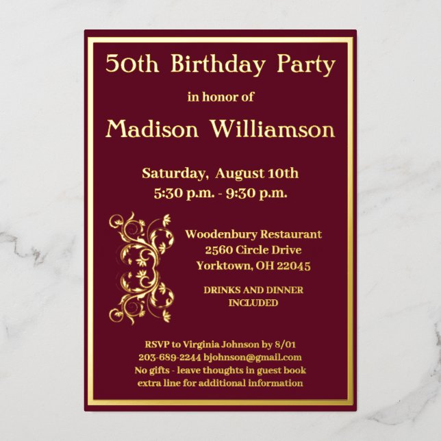 Any Age Birthday Red REAL Gold     (Front)