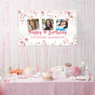 Any Age Birthday Rose Gold Stars 3 Photos  Banner