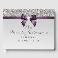 Any Age Birthday Silver Faux Sequins Purple Bow