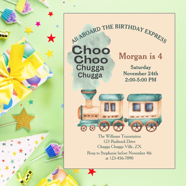 Any Age Birthday Train Party All Aboard Watercolor Invitation (Creator Uploaded)