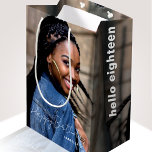 Any Age Birthday Trendy Personalized Photo Medium Medium Gift Bag<br><div class="desc">Hello eighteen! Make your birthday gift extra special with a personalized photo bag. This stylish bag features your favourite photo repeated on both sides, wrapping around the entire design. A dark background photo makes the white lettering pop. It's printed with "Happy Birthday" in a trendy script, the recipient's name, and...</div>