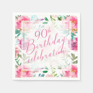 Any Age Birthday Watercolor Pink Tropical Floral Napkin