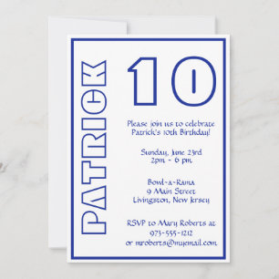 Any Age Birthday White and Royal Blue Invitation