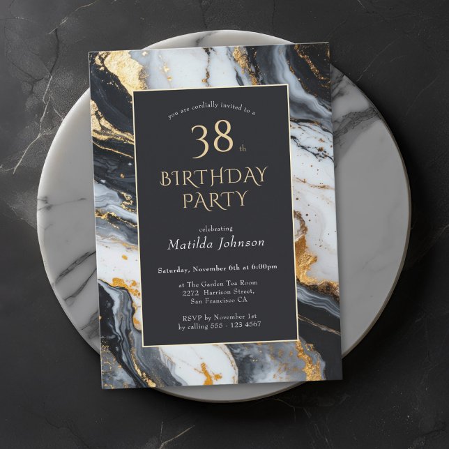 Any Age Black and Gold Marble Birthday Invitation (Any Age Black and Gold Marble Birthday Invitation)