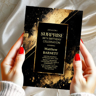 Any Age Black and Gold Surprise Birthday Party Invitation