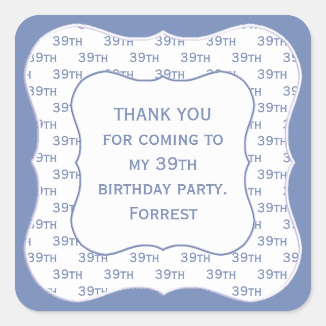 Any Age Blue Number Pattern Birthday Thank You Square Sticker (Front)