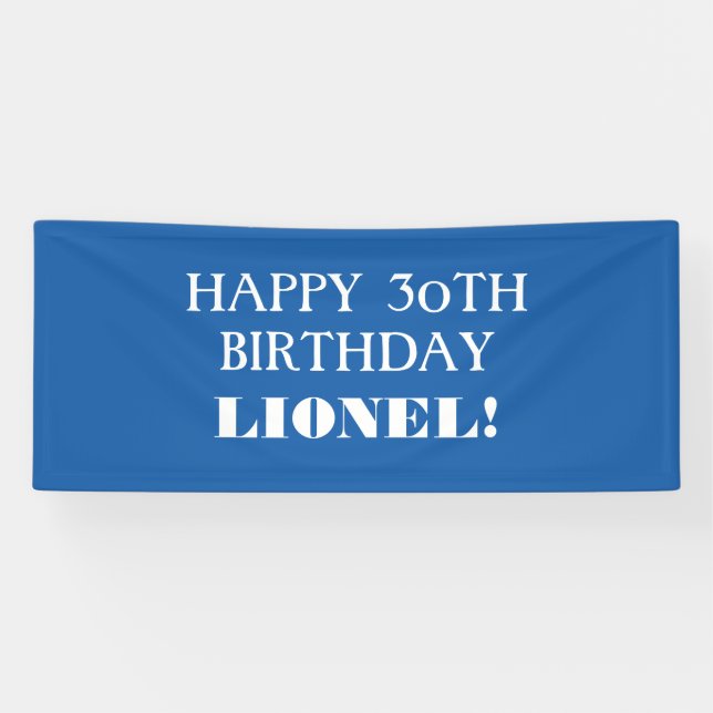 Any Age Blue White Custom Happy Birthday Banner (Horizontal)