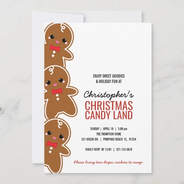 ANY AGE boy CHRISTMAS GINGERBREAD candyland party Invitation (Front)