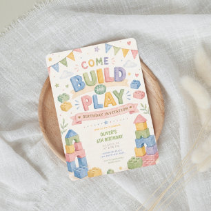 Any age, Building blocks kids birthday Invitation