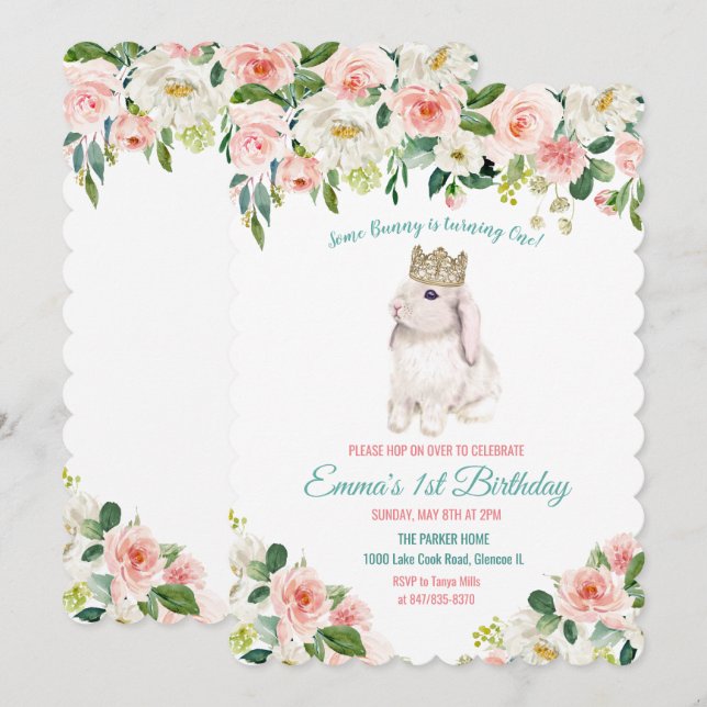 ANY AGE - Bunny Watercolor Birthday Invitation (Front/Back)