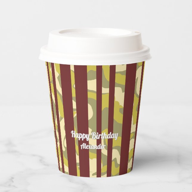Any Age Camouflage Stripe Birthday Paper Cups (Front)