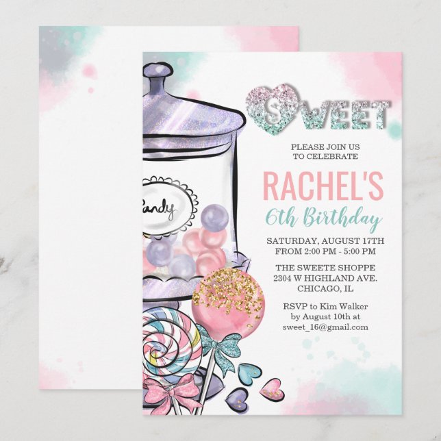 ANY AGE - Candy Theme Birthday Invitation (Front/Back)