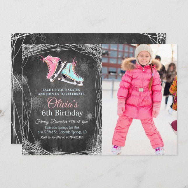 ANY AGE - Chalk Ice Skating Birthday Invitation (Front/Back)
