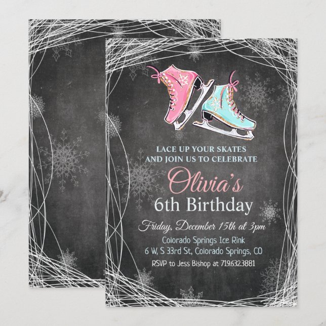 ANY AGE - Chalk Ice Skating Birthday Invitation (Front/Back)