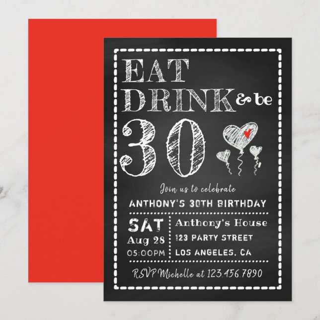 ANY AGE Chalkboard Milestone Birthday Invitation (Front/Back)