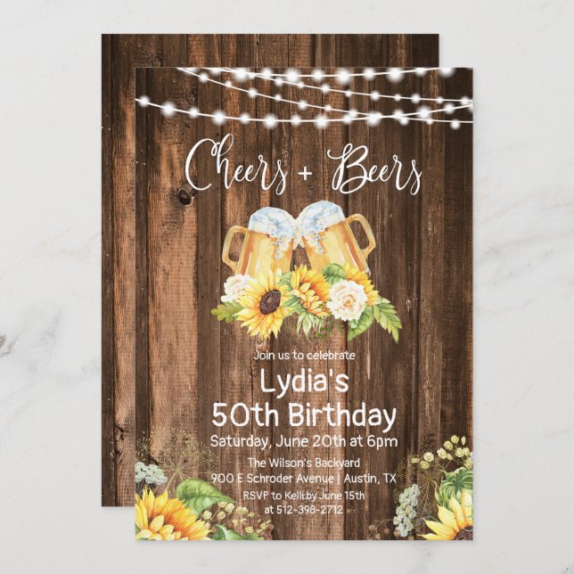 ANY AGE - Cheers and Beers Birthday Invitation (Front/Back)
