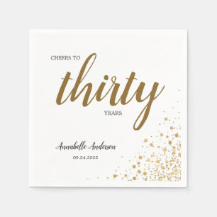 Any Age Cheers to Thirty Gold Confetti Birthday Napkin