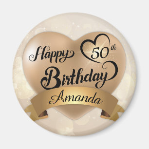 Any Age Custom Cream Gold Birthday Magnet