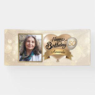 Any Age Custom Cream Gold Elegant Birthday Banner