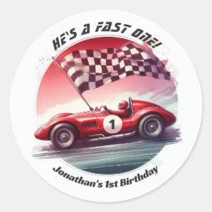 Any Age Customizable Race Car Birthday Party Classic Round Sticker