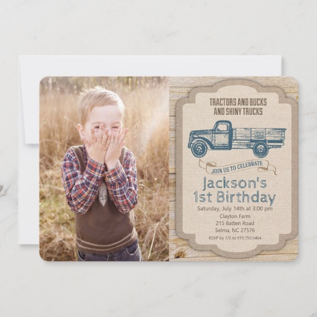 ANY AGE  Deer Truck Photo Birthday Invitation (Front)