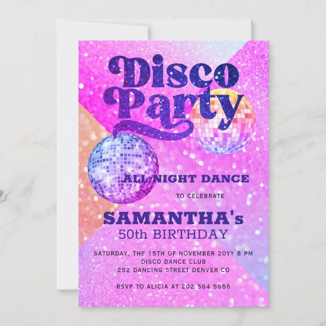 Any age disco dance birthday party  invitation (Front)