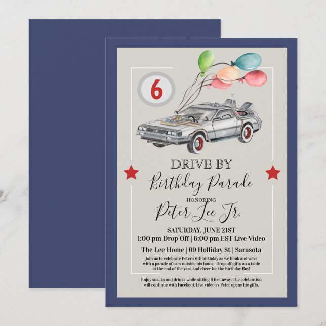 ANY AGE - Drive By Virtual Boy Birthday Party Invitation (Front/Back)