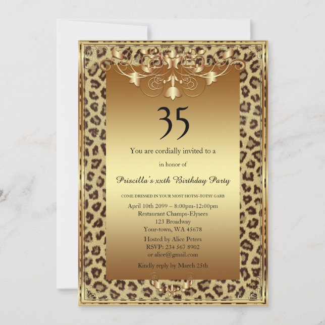 - Any age editable,Birthday Party ANY AGE,Cheetah Invitation (Front)