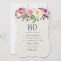 Any Age Elegant White Rose Floral 80th Birthday