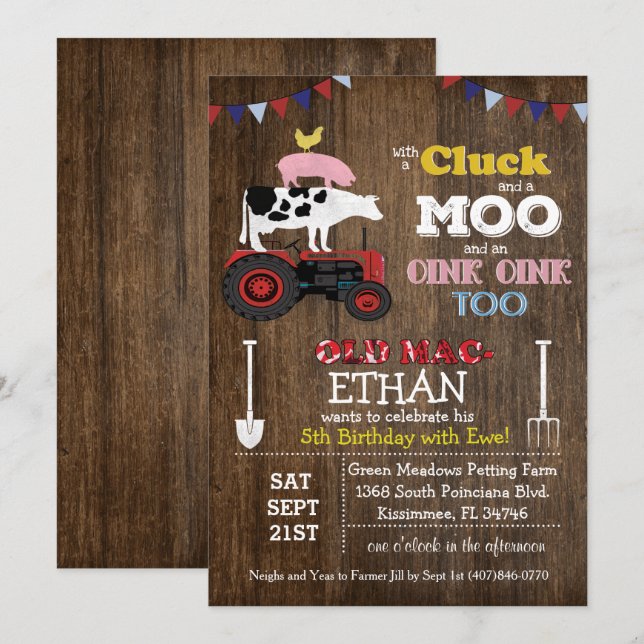 ANY AGE - Farm Animal Barnyard Birthday Invitation (Front/Back)