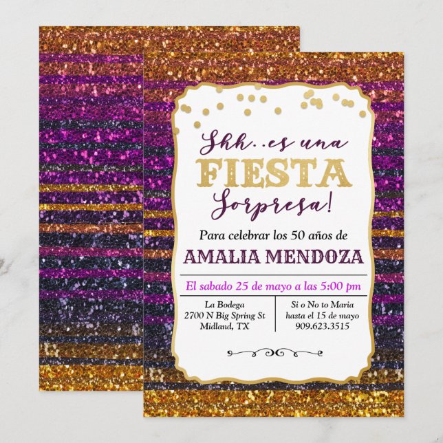 ANY AGE - Fiesta Birthday Glitter Invitation (Front/Back)