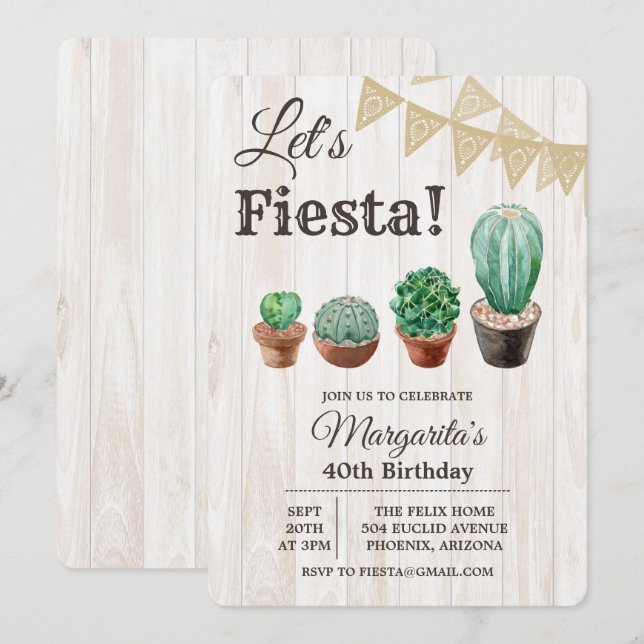 ANY AGE - Fiesta Cactus Birthday Invitation (Front/Back)